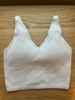 Ribbed V-Neck Crop Tank Top - Cream